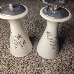 Lenox Princess Pepper Mill & Salt Shakers Floral 1958 Ivory Gray Blue Excellent